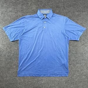 FootJoy Polo Shirt Mens XL Blue Floral Collar Golf Stretch Performance Knit